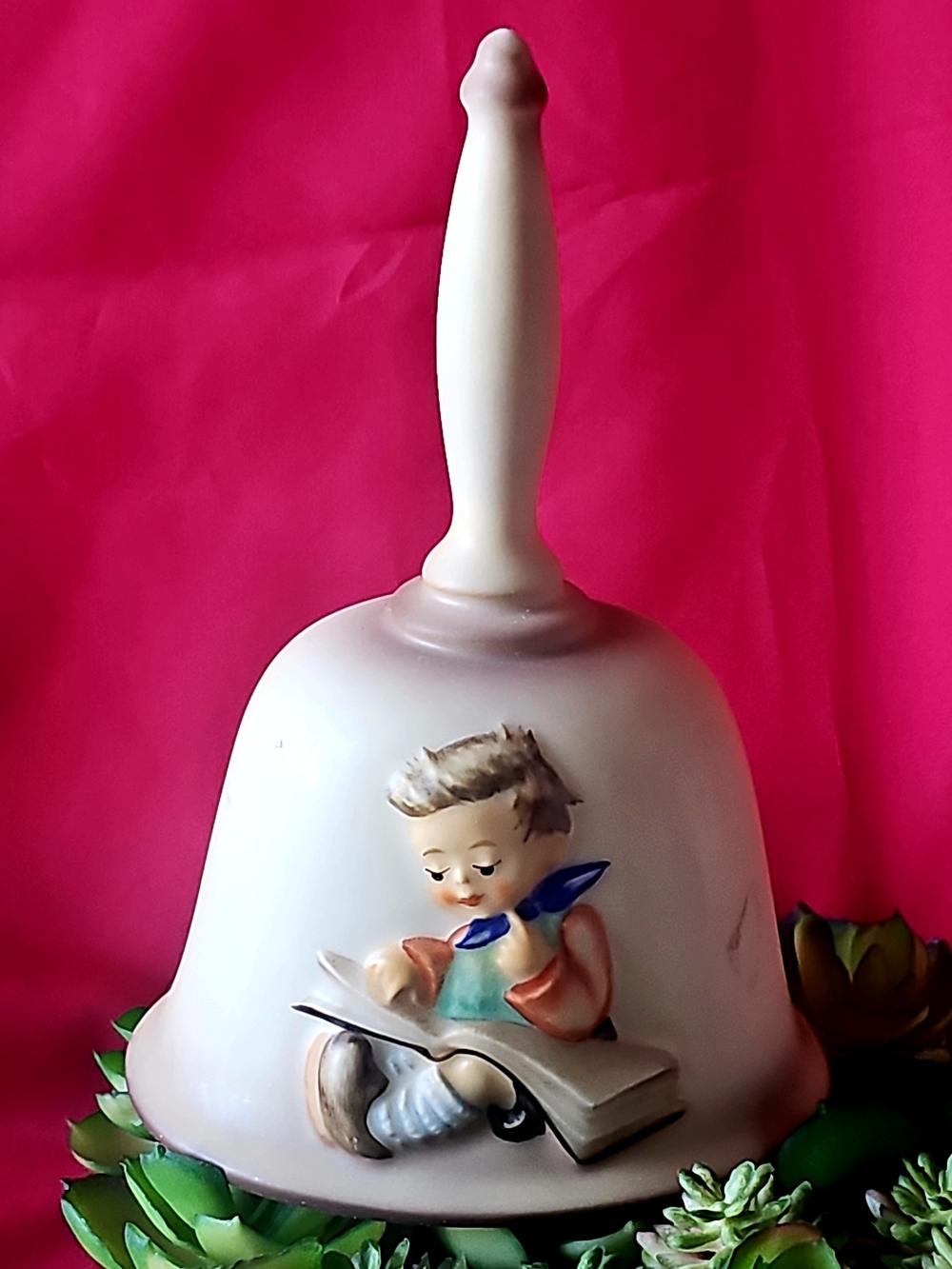 1980 Vintage Goebel Porcelain BELL -  Boy Reading and Writing